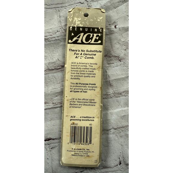 Vintage Genuine Ace All Purpose Hair Comb Brown Tortoise Print Retro Barber NEW - Picture 3 of 6